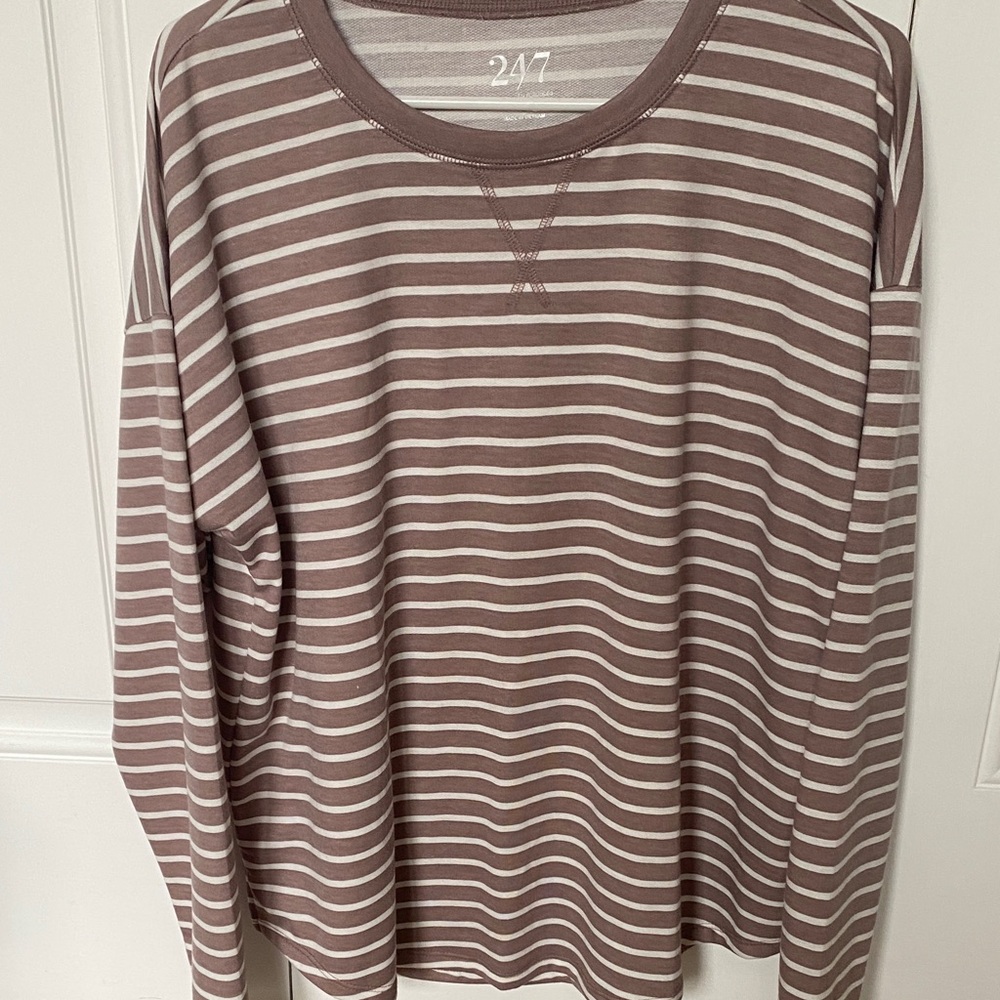 Maurice’s 24/7 Women’s Brown/Mauve and White Striped Shirt
